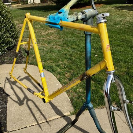 As found.  3 bottle mounts. Spoke holders on chainstay. 