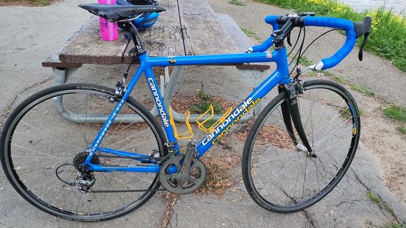 My old faithful CAAD7.  Not British steel, but still a marvelous ride