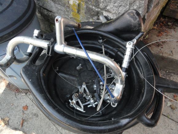Most of the parts in the washing tub.  Pedals are rough and might not be salvage-able.  Good news is the Cat-Eye computer works.  