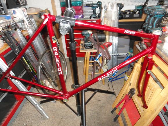 Frame and fork are 531 with period correct decals.   Color is prisimatic cranberry.