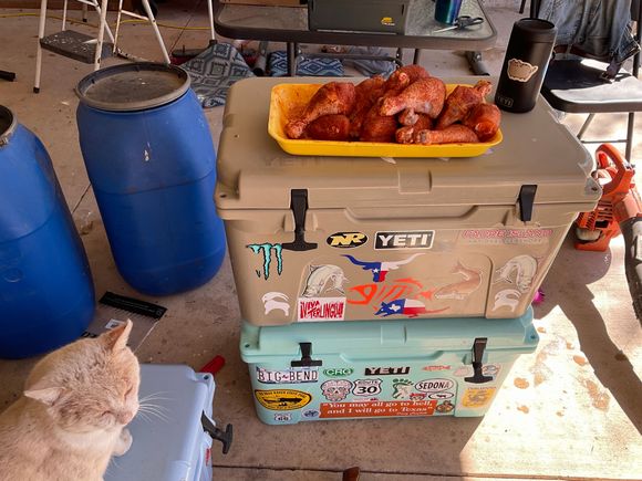Drumsticks ready for the smoker. Fiesta seasoning out of San Antonio. 