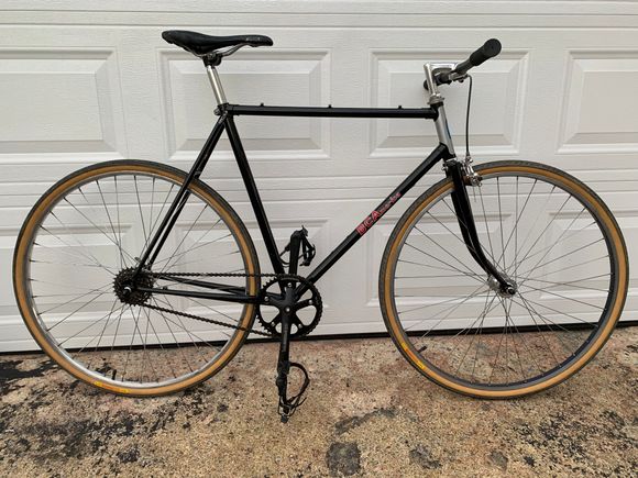 The BCA frame was given to me by a local friend who's into REAL antique bicycles (nothing newer than pre-WWI, heavily into 1890's), the wheels came from the barn that wasn't affected by the fire, and pretty much everything else on it was the care packages the group sent me after the fire.  It's my 'baseball' bike.  Rather than pay $5.00 parking at each Richmond Flying Squirrels game, I haul the bike into Lakeside (about two miles from the ballpark) and ride to the game.