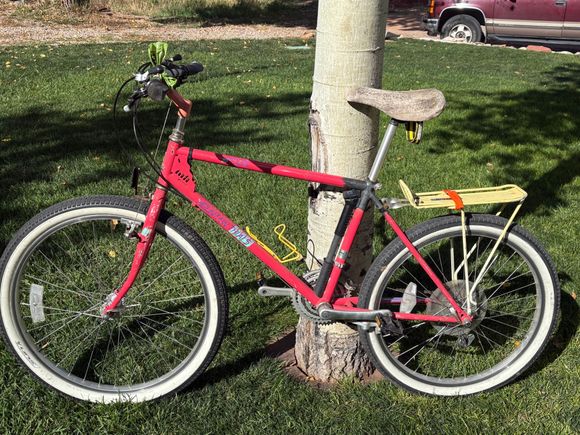I stand out riding this in Aspen.

It’s an ‘89 Raliegh bought at Greggs Greenlake cyclery by my brother in law.  Pretty much original.