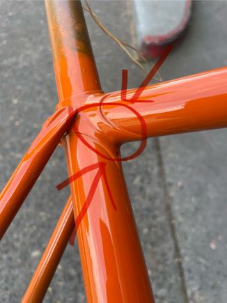 Again, too thin near the lugs and the metal can be seen though the paint. I don’t want thicker to hide details, but that is too thin.