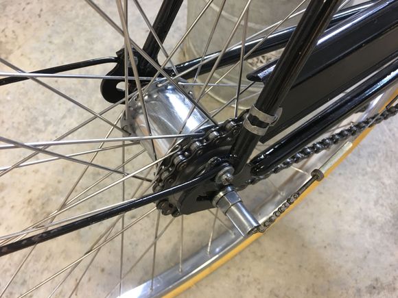 Rear wheel rebuilt with stainless spokes, SA 1957 SW 3 Speed hub stripped, cleaned and rebuilt internals.