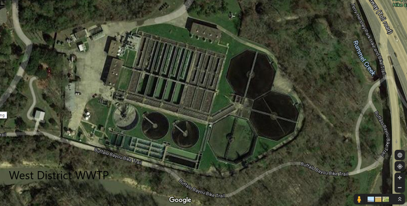 Google spy satellite image of West District WWTP.