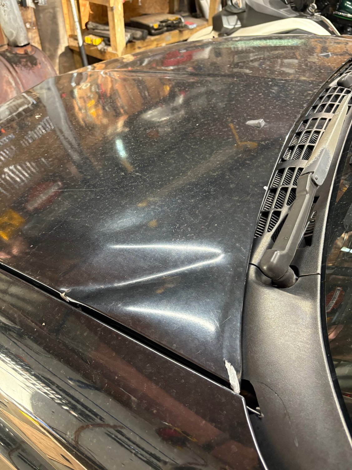 I need to replace the hood. I bought it this way. Previous owner did not get hood latched down. I will do some spot painting. I am hoping to avoid having to paint whole truck but will if I have too. 