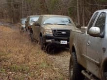Off roading picture of all vehicles in our group. 2 f150s, my blaze, and a runner.