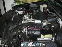 Drivers side you can see the charger, the configuration of the manifold and the Volant cold air intake.