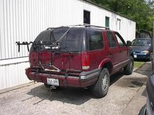 Bike rack on for a trip to Galveston tomorrow. Here's a shot with the mirrors on and the new tires, the right size now