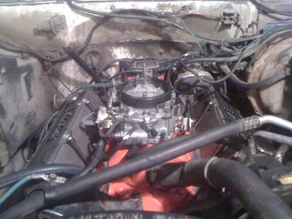 SBC 383 Stroker 4 bolt Main 2-pc Rear main Seal
Edelbrock E-Street heads 190CC
Thumper Cam
Edelbrock Performer Intake Manifold
Edelbrock Elite Valve Cover's
4 Barrel Quadrajet carburetor 650 CFM
Flow-tech Ceramic Long-Tube Headers 1 3/4
10:4:1 Compression
500 Horsepower
550 Foot Pounds Of torque