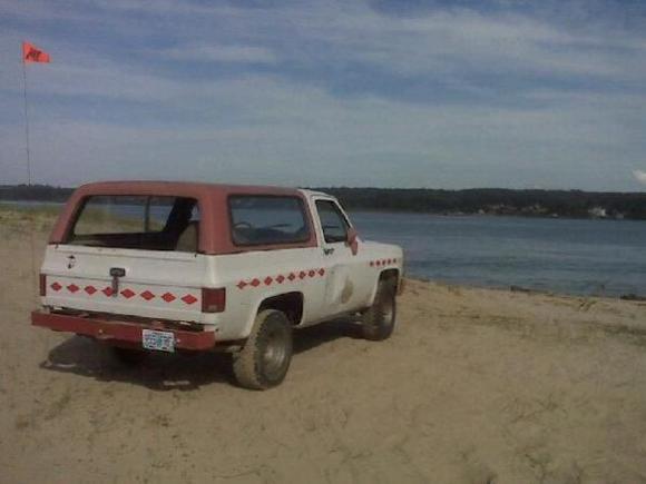 my blazer on the north spit looking at the greatest city on the Oregon coast