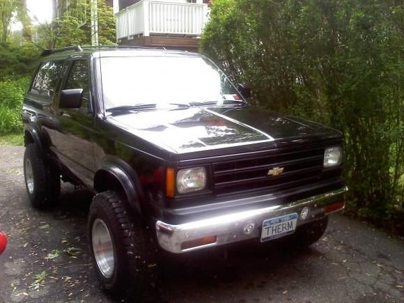 1989 S10 4x4 - 4.3 Liter Fuel Injected - Auto W/O.D. New Jet Black Two Stage Paint W/Clear Coat - Stainless Rocker Panel Trim -  3" Body Lift - 31x10.5x15 Mickey Thomson - American Racing Rims - Bush Wacker Flares - Bull Dog Twin Air Horns - New:Exhaust, Wheels Bearings/Seals, Brake Rotors/Drums/Pads/Shoes/Lines, Fuel Tank/Pump/Filter/Lines, High Jacker Steering Stabilzer, Upper/Lower Ball Joints, Tie Rods, Adjusters, Pitman Arm, Front/Rear Shocks, Rear Springs, Torsion Bar Mounts, Heater Core, Battery, HeadLamps, Front/Rear Bumpers, Rear Hatch Struts, Front/Rear Wipers, Headliner/Sun Visors, Moon Roof Gasket. ALL WORK DONE BY ME IN MY GARAGE except tire balancing. Whats Left?