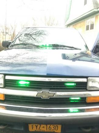 My front emergency lights. 1 dual head dash light, and 4 grille lights. All linear 3 LEDs.