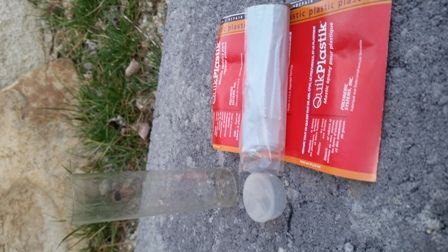 The brand doesn't matter. Using a two part epoxy putty like this is easier to mold to the needed shape. Once it hardens it can be sanded and drilled.