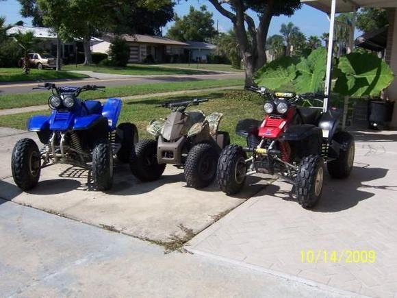 Other off road toys
Black - 2003 Yamaha Warrior 350
Camo - 2002 Bombardier Quest 90
Blue - 2000 Yamaha Warrior 350
