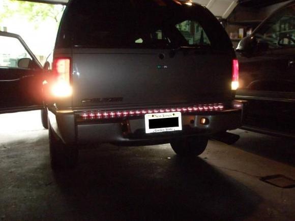 fire and ice bar... red brake lights with white reverse lights, when both are lit up it has a more maroon look