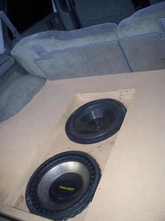 test subs installed to check that everything was functioning correctly and sub floor installed to check for fittment before I carpet it.