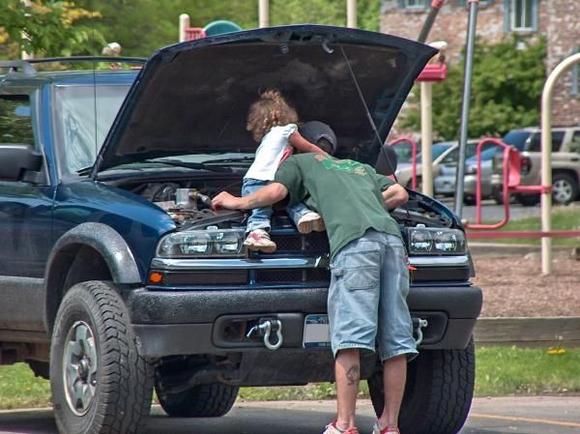 my two year old tellin me where the oil goes.