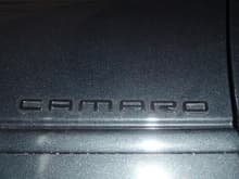 Close-up shot of my Camaro's side fender emblem.