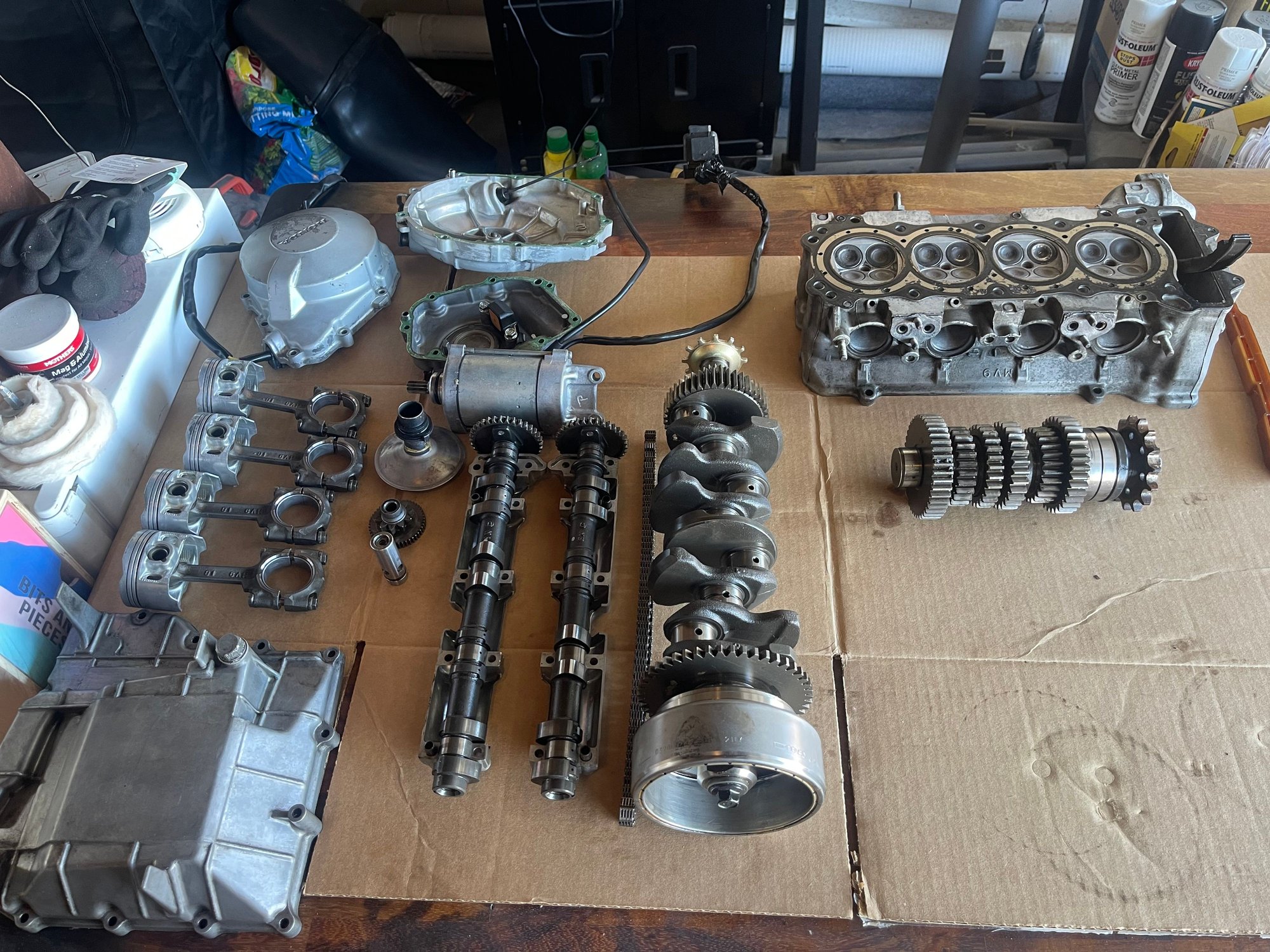Cleaned parts on table