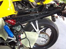 F4i subframe group test fitted to F4.  Eyed things over for finally mounting &amp; wiring harness routing.