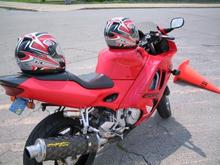 Two helments, I got my girl to let me get my bike and now she loves to ride.  Now she wants one:(
