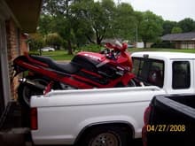 My '91 CBR 1000F when I first picked it up in LaPorte,Texas in April of 2008. Pretty much rained all the way back to Franklin, Louisiana that day.
