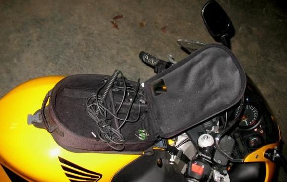 bag open, lots of storage, also cb equipped
