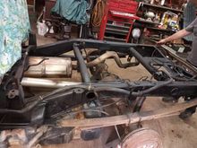 frame is all done! new crossmembers gas tank straps stock mounts!