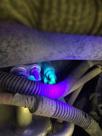 On the right you can see the dye where the refrigerant leaked out. Visable with a black light.