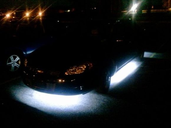 My ground effects. That bright white makes my car look like a   
UFO from far away. Hand built remote operated LED kit