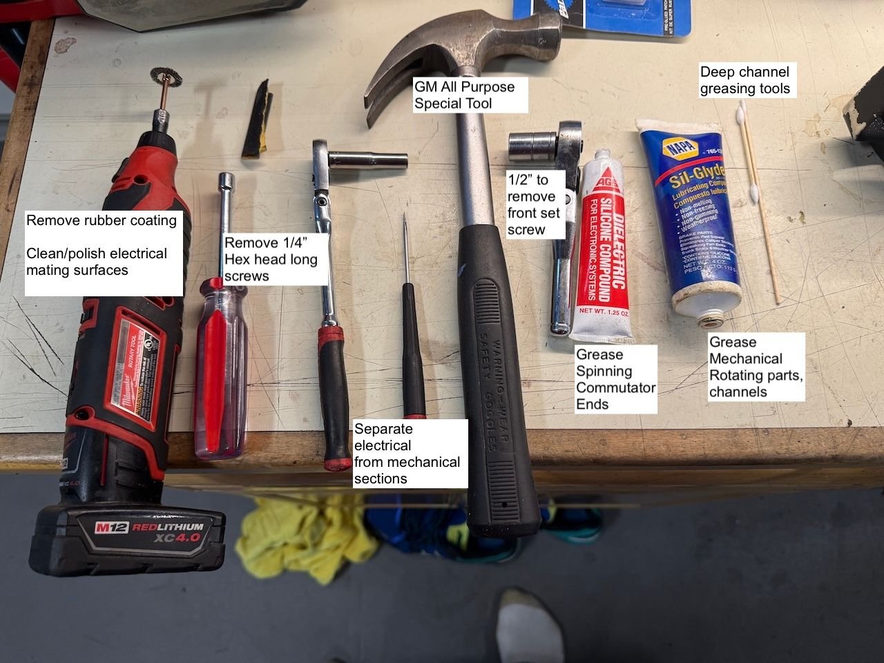 Dremel, socket, BFH and grease. Typical restoration tools. 