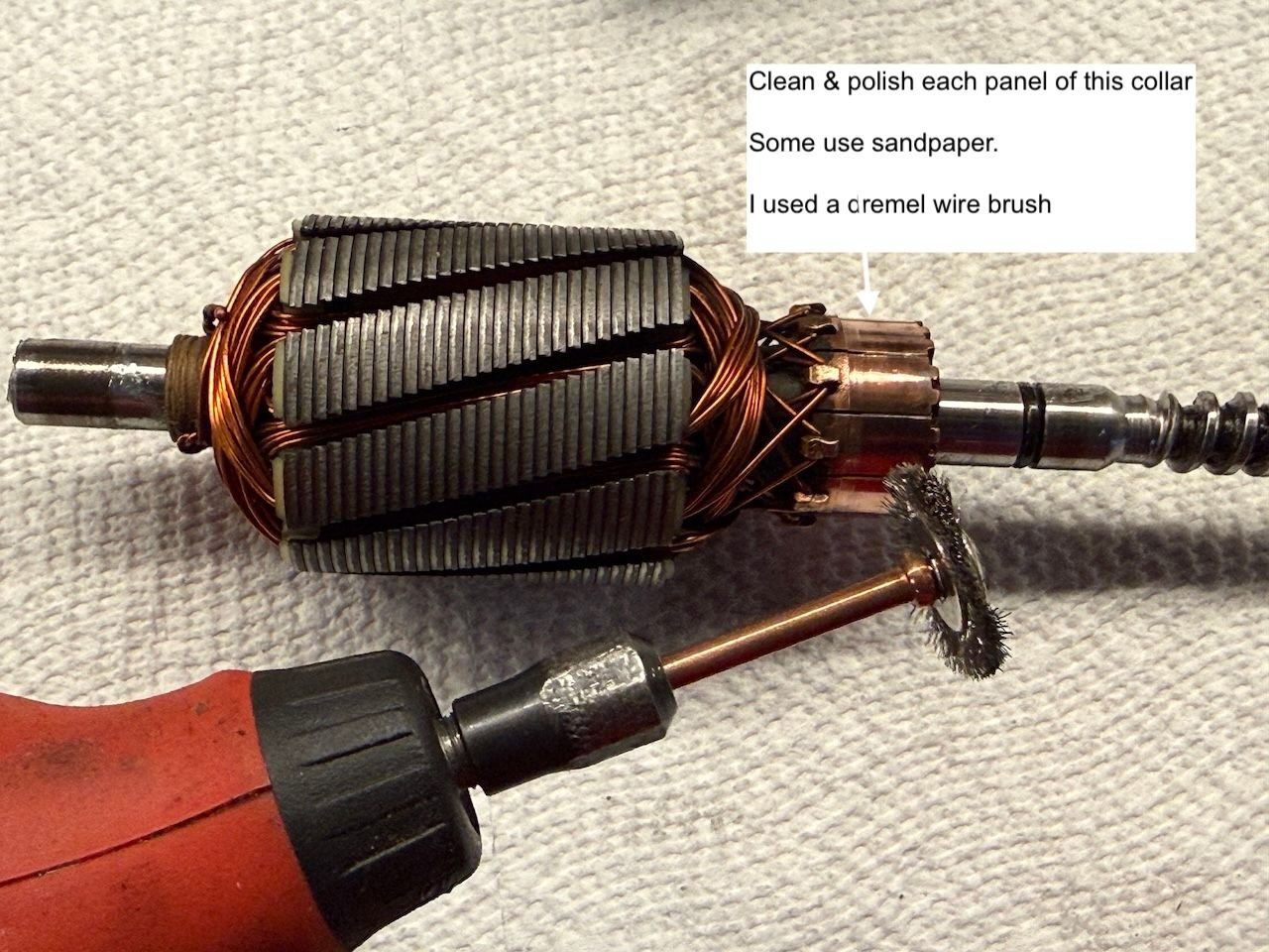 I went for a shiny finish figuring that would be best conductivity / max voltage. With dremel it takes just a few minutes. But those d*mn wires fly off here & there and become splinters for _Months_ afterwards...