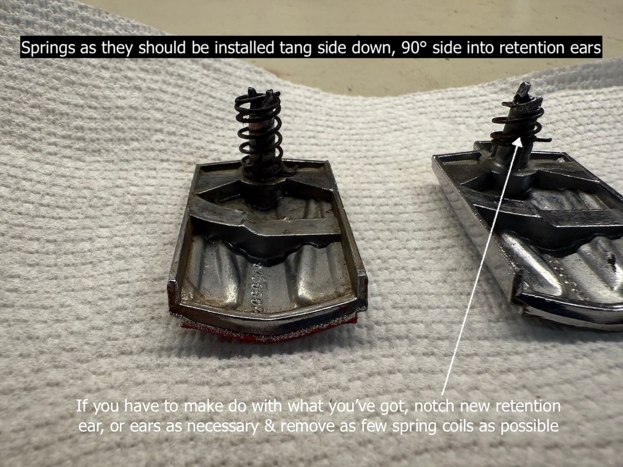 Factory length post & spring on the left; modified as needed on the right (before I had spare parts).