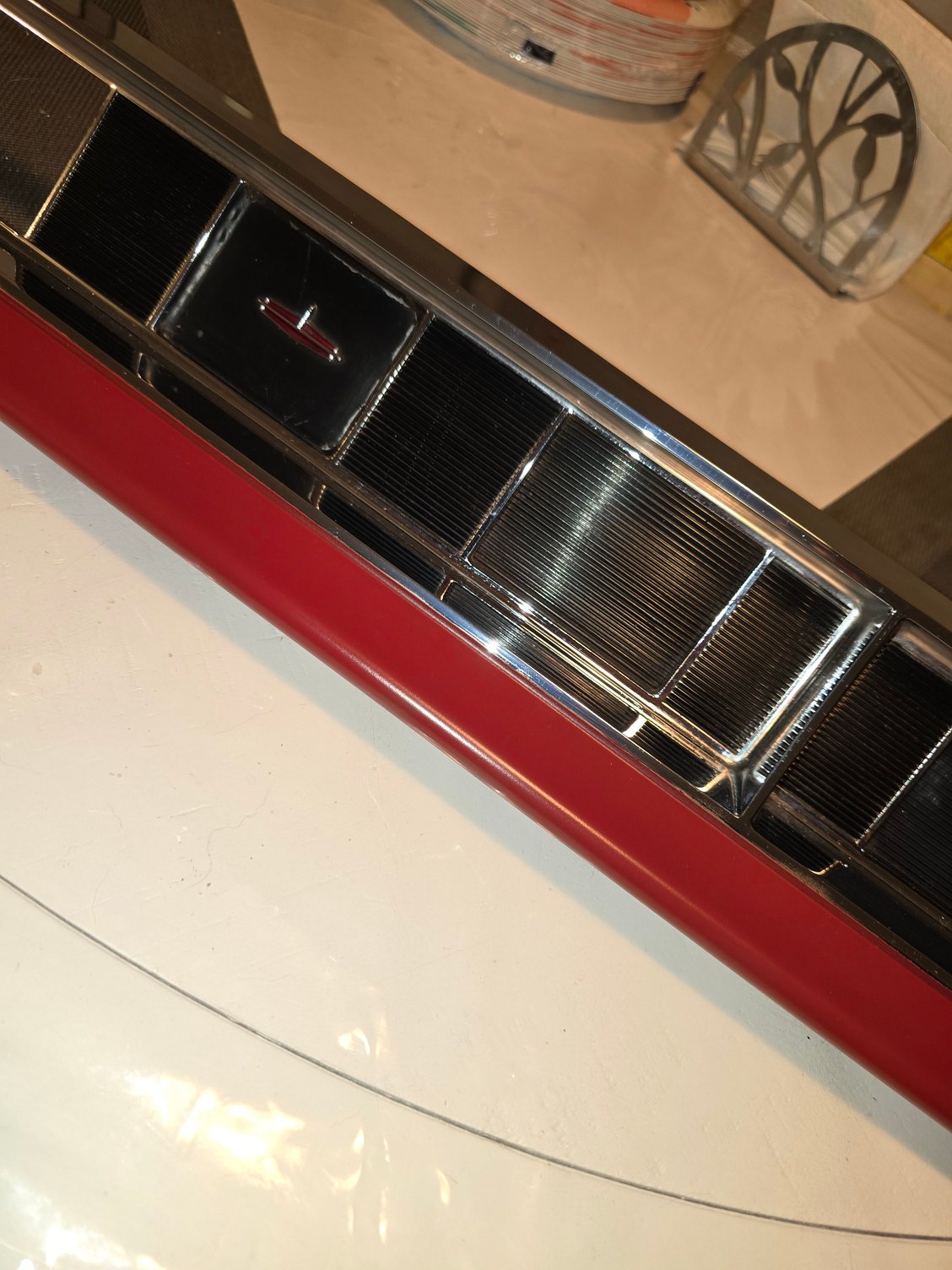 here's where I'd love to have a clock, and that vent delete is broken in back, scratched and off center