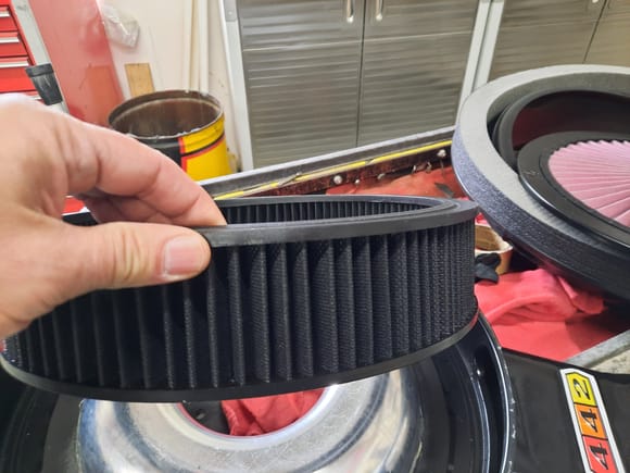 Larger 14x3 air filter element which now fits with the drop base and carb mounting machining.