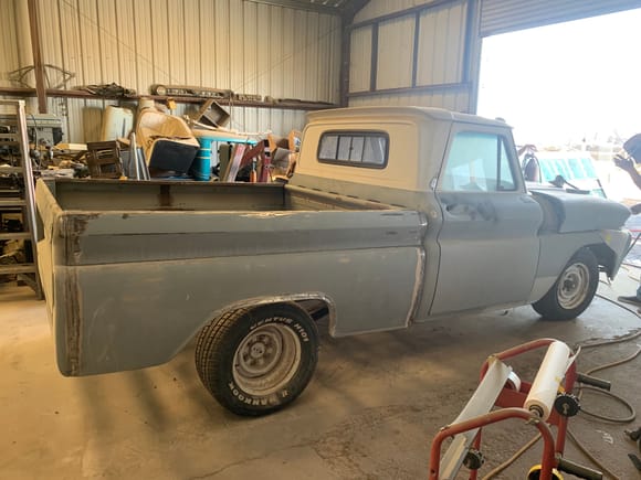 As we were in the middle of stripping the paint. He decided he wanted to make it a short bed. As our days off conflicted we decided to call in some help. A big shout out to Jesse and his family at Mystik Rods and Customs. They had it cut down and put back together in a week. 