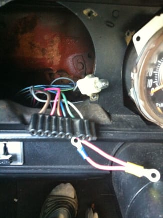 Behind fuel gauge.  Anyone know where that white light bulb is supposed to go?  Found it hanging in limbo...