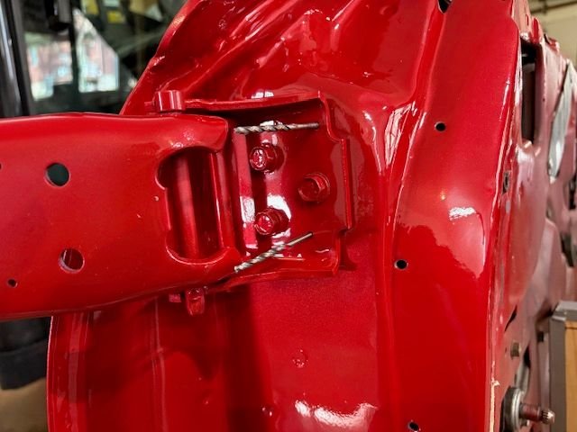 Finished up the day using two 1/8” drill bits as locating pins to bolt hinges to door edge. 