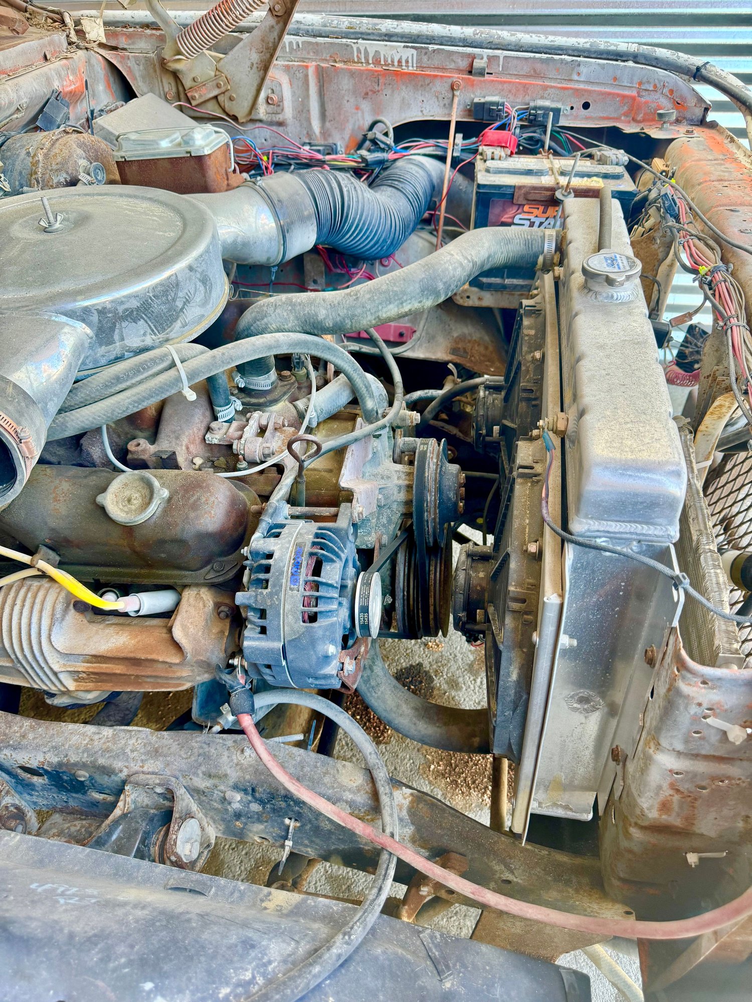 Black Rock desert is Ph 8.0 and all that petrified fish poop eats Fluid Film for breakfast. 4-row radcore and still can�t go over 58mph in The Sierras w/o heading toward heat soak. Holly Sniper EFI w/Hyperspark. 95A alt custom built to 120A, dual rad and tranny cooler fans draw 50A at full sing.