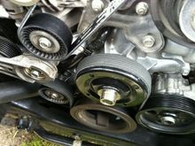 New water pump and serpentine belt installed.  Nice, smooth, and quiet now.  I wanted to swap the tstat and radiator hoses too, but none of the parts stores had the upper hose, so I guess thats a project for another day.