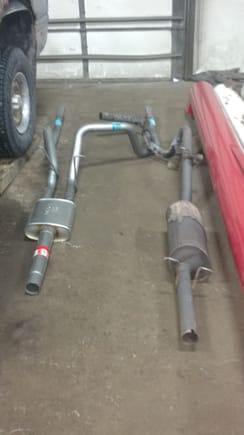 I assumed with a cat back system, that everything behind the cat would be new. That short piece of pipe with hangars  is supposed to get reused on the front of the new exhaust in the