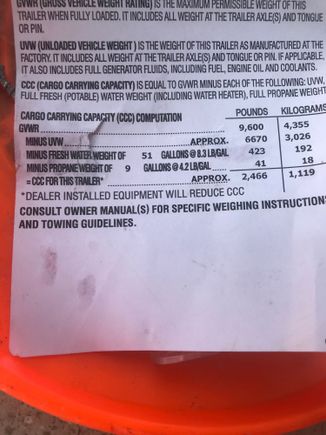 weight specs on my 30ft camper