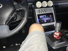 Battery voltage, water temp, & oil pressure Guages mounted on a 3 piece equus mount that fit like a puzzle 
JVC kw-250bt touch screen Bluetooth, Spotify, pandora, Iheartradio, DVD player! 
secret screw off storage compartment on aluminum shifter for those local Mary Jane laws :) ( can hold a Qt O ;) )
