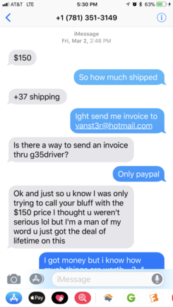 This is how it got to $150. After he quoted me a price and i told him “Good luck with sale “ he said $150 + shipping
