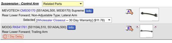 RockAuto apparently mentions the same part number for both of these (551A0AL500) but will this work?? and which will be which 1. and 2. 