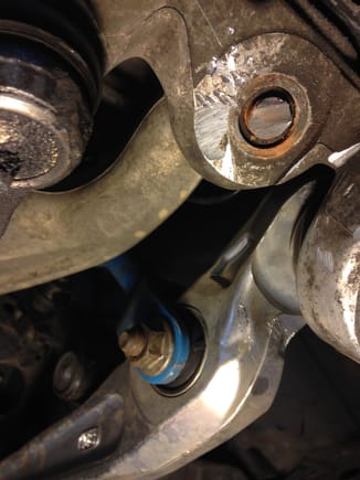 Had to grind off the bolt and nut of the ball joint on the cattached to the knuckle.