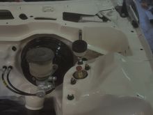 Got my resovoir for the hydraulic clutch mounted. From hush performance. Got my brake lines routed in theough the firewall.