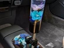 Custom shift knob from Mr Grip, K Tuned short shifter (Version 1 I think), custom shift boot pattern to match the shift knob. Peep the stock OEM Civic radio!
